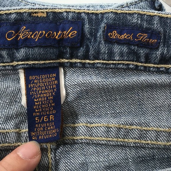 Aeropostale Womens Sz 5/6 Stretch Flare Blue Destressed Denim Jeans Inseam 29" - Picture 12 of 12